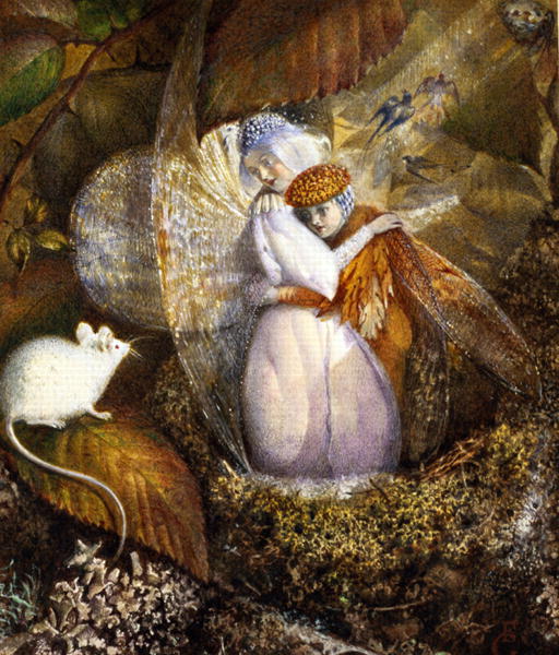 Fairy Lovers In A Bird's Nest Watching A White Mouse, c.1860, by John Anster Fitzgerald
